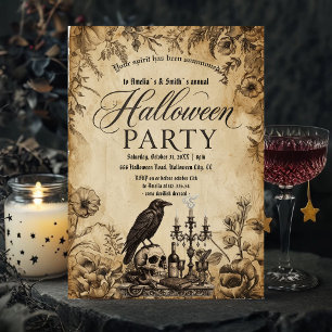 Halloween Party Invitation Vintage Gothic Raven