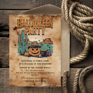 Halloween Party Invitation Vintage Western Pumpk