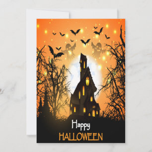 Halloween Party Invitation - with bats, ghosts,