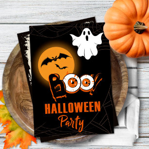 Halloween Party Invitation with Ghost Boo and Moon