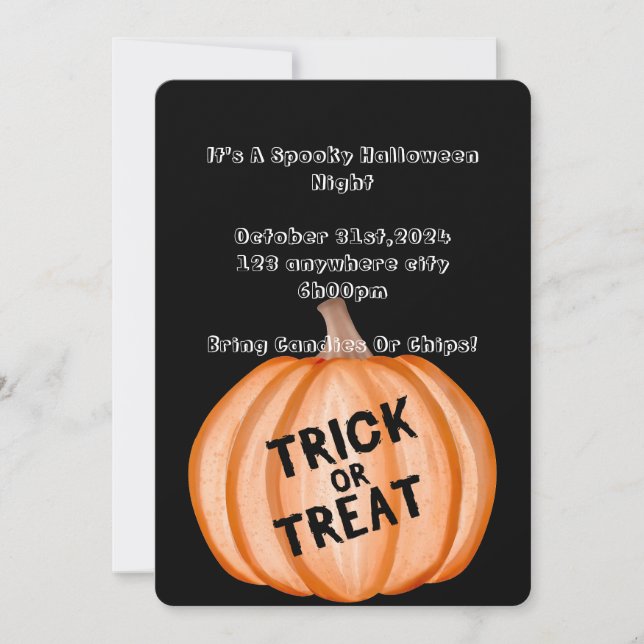 halloween party invitation with pumpkin and ghost (Front)