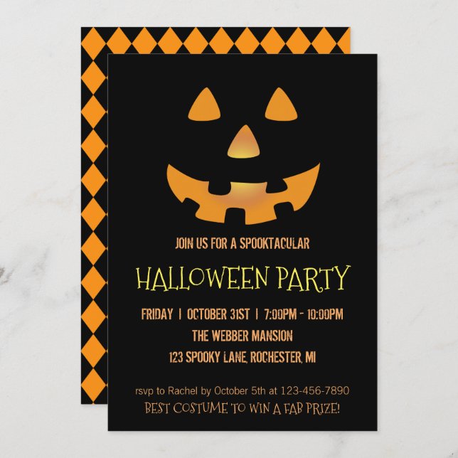 Halloween party invitation with pumpkin face (Front/Back)