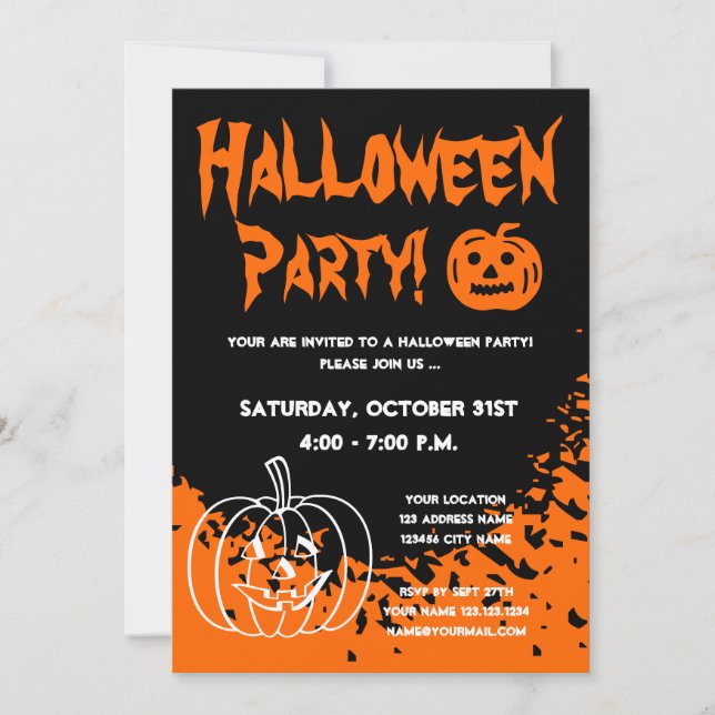 Halloween party invitations with carved pumpkins (Front)