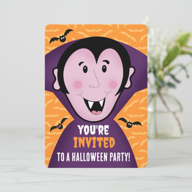 Halloween Party Invite Dracula Vampire Kids Cute  (Standing Front)