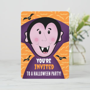 Halloween Party Invite Dracula Vampire Kids Cute 