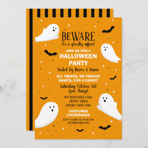 Halloween Party Invite Ghosts Orange Bats Fun