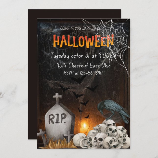 Halloween Party Invite, Spooky Ghost Party Invite, Thank You Card (Front/Back)