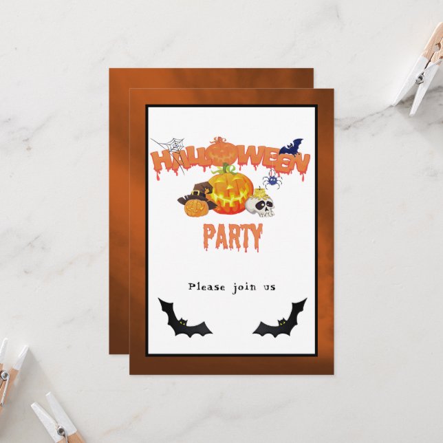 Halloween Party Jack-O-Lantern and More Invitation (Front/Back In Situ)
