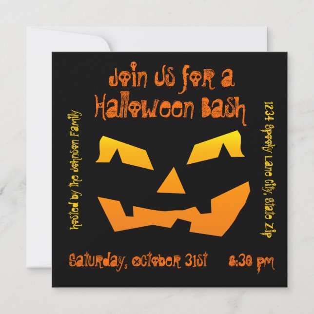 Halloween Party Jack O Lantern Pumpkin Invitations (Front)