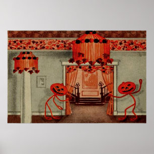 Halloween Party Jack O Lantern Pumpkin Leaves Poster