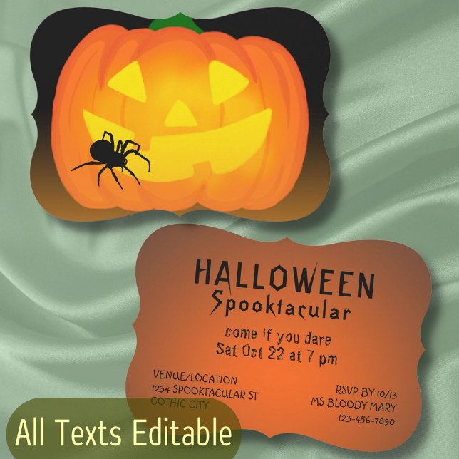 Halloween Party jack o lantern spider spooktacular Invitation (Creator Uploaded)