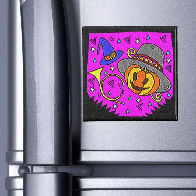 Halloween Party Jack O'Lantern and Bugle Purple Magnet (Halloween Party Jack O'Lantern and Bugle Purple Magnet)