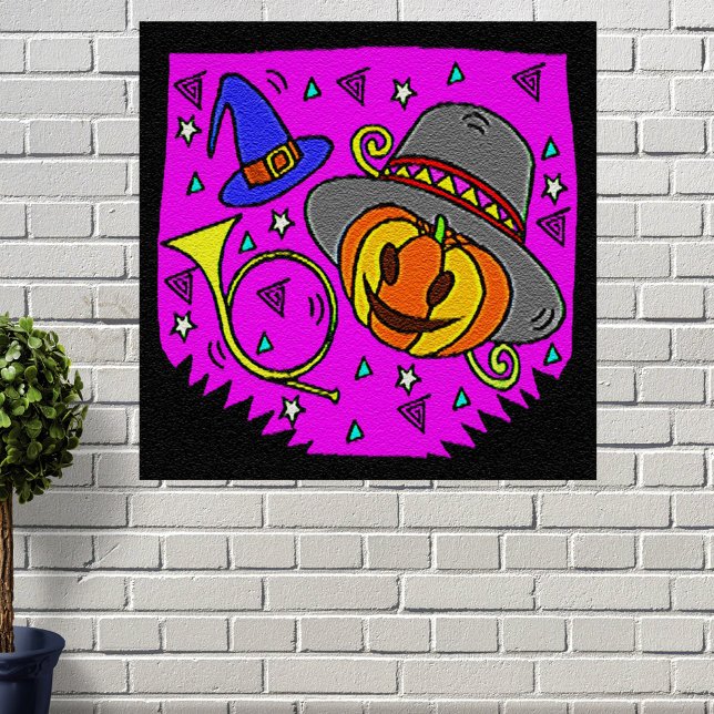 Halloween Party Jack O'Lantern and Bugle Purple Poster (Halloween Party Jack O'Lantern Bugle Purple Poster)