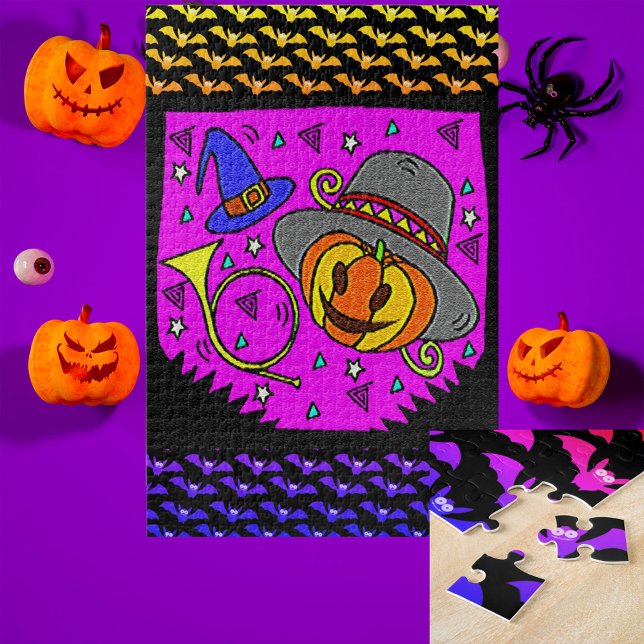 Halloween Party Jack O'Lantern Bugle Purple Large Jigsaw Puzzle (Halloween Party Jack O'Lantern Bugle Purple Large Jigsaw Puzzle)