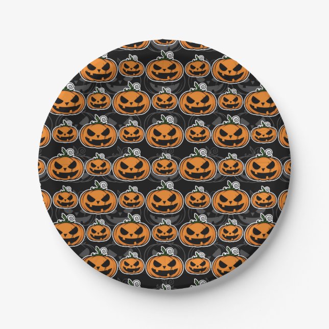 Halloween Party Jack O'Lanterns Scary Pumpkins Paper Plate (Front)