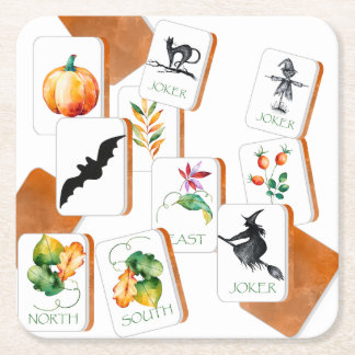 Halloween Party Mahjong Tiles Square Paper Coaster