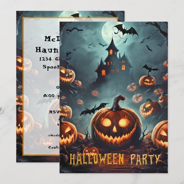 Halloween Party many Jack-O-Lanterns Invitation (Front/Back)