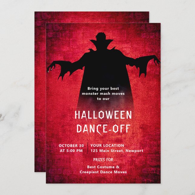 Halloween Party Monster Dance Dracula Red Black Invitation (Front/Back)