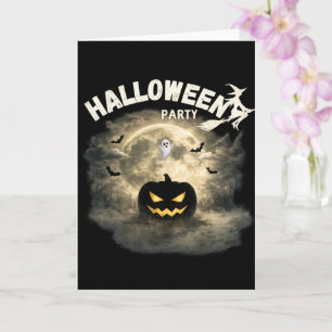 Halloween Party Moon Pumpkin Ghost Vintage Hallowe Card