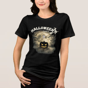 Halloween Party Moon Pumpkin Ghost Vintage Hallowe Tri-Blend Shirt