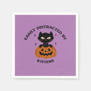 Halloween party napkins, black kitten in pumpkin napkin