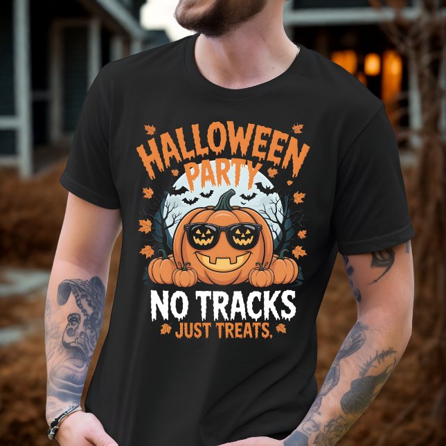 Halloween Party No Tracks Just Treats Pumpkin T-Shirt (Creator Uploaded)