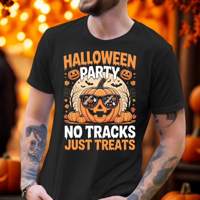 Halloween Party No Tracks Just Treats Pumpkin T-Shirt (Creator Uploaded)