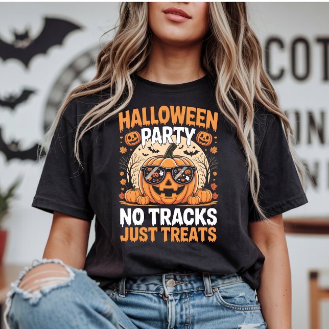 Halloween Party No Tracks Just Treats Pumpkin T-Shirt (Creator Uploaded)