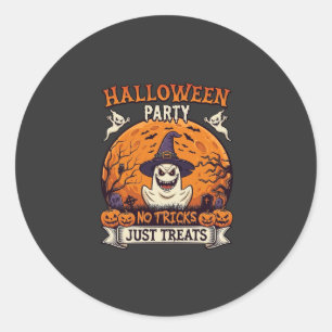 Halloween Party No Tricks Just Treats Ghost Moon P Classic Round Sticker