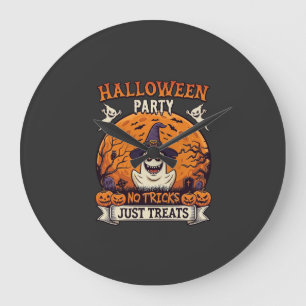 Halloween Party No Tricks Just Treats Ghost Moon P Large Clock