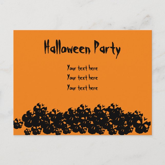 Halloween Party orange black skulls funny custom Postcard (Front)