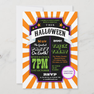 Halloween Party Orange Carnival Circus invite