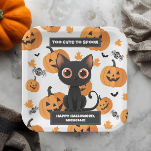 Halloween Party Plate – Cute Black Cat Personalize