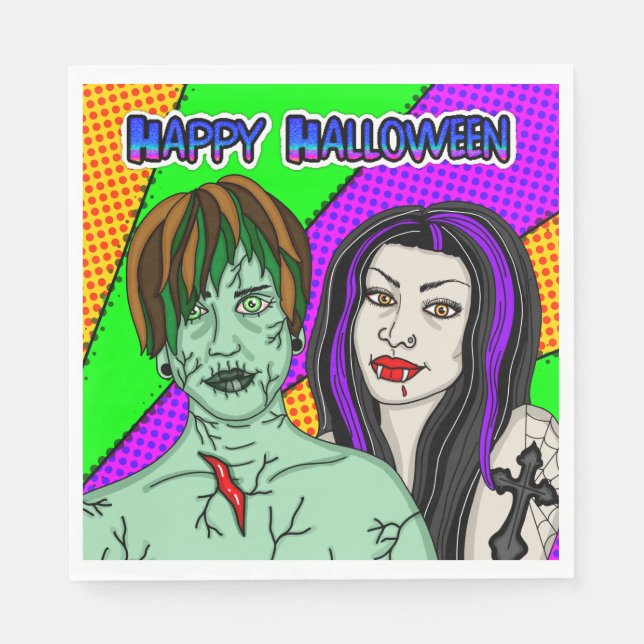 Halloween Party | Pop Art zombie Vampire  Napkin (Front)