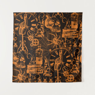 Halloween party Poster, Vintage holiday illustrati Tapestry