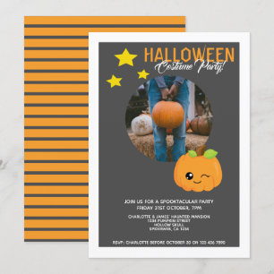 Halloween Party Pumpkin And Stars Personalised Invitation