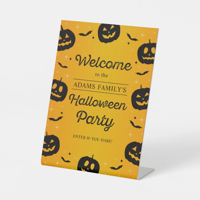 Halloween Party Pumpkin & Bats Welcome Sign (Front)