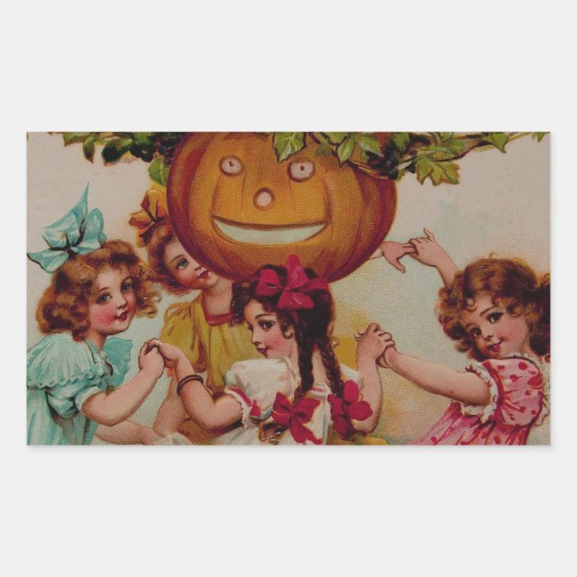 Halloween Party Pumpkin vintage Rectangular Sticker (Front)