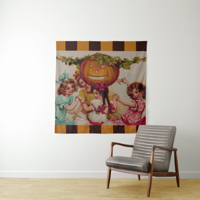 Halloween Party Pumpkin vintage Tapestry (In Situ)
