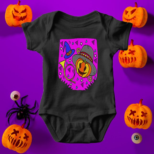 Halloween Party Purple Jack O'Lantern Bugle Baby Bodysuit (Halloween Party Purple Jack O'Lantern Bugle Baby Bodysuit)