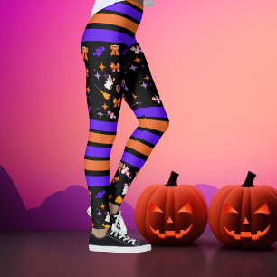 Halloween Party Purple & Orange Stripes Leggings
