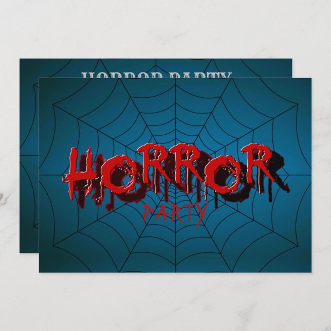 Halloween Party Red Horror Spider Web Blue Scary Invitation (Front/Back)