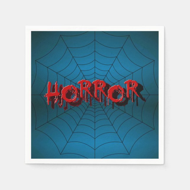 Halloween Party Red Horror Spider Web Blue Scary Napkin (Front)