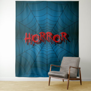 Halloween Party Red Horror Spider Web Blue Scary Tapestry