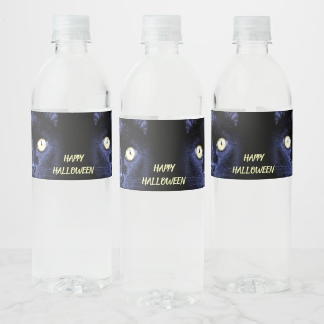 Halloween Party Scary Black Cat Horror Dark Night Water Bottle Label (Bottles)