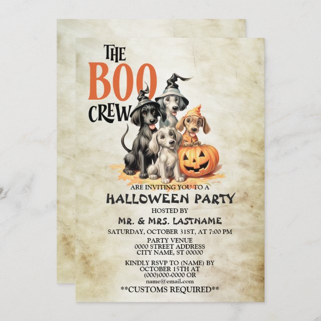 Halloween Party Scary Boo Dogs Crew Spooky Invitation (Front/Back)