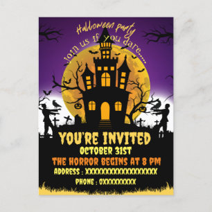 Halloween party scary house black invitation