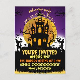 Halloween party scary house black invitation