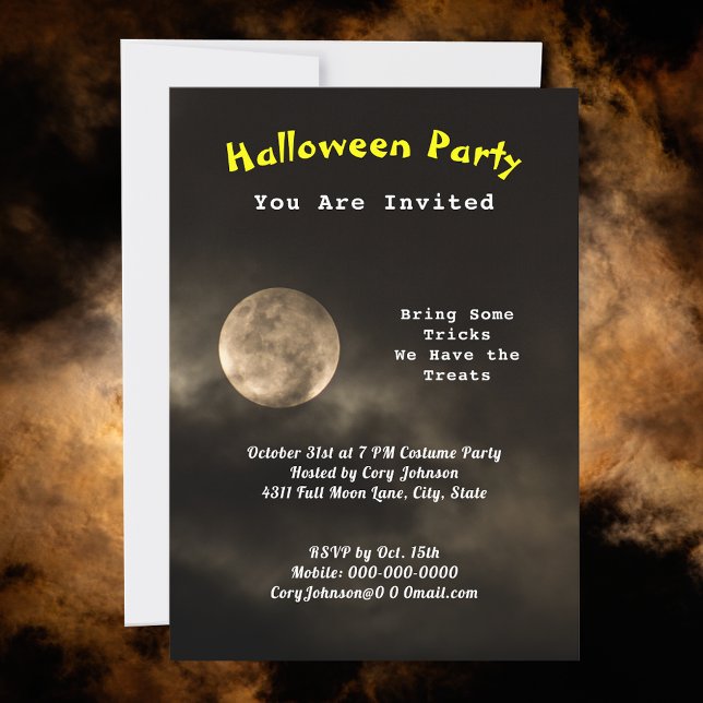 Halloween Party Scary Moon Black Cloudy Sky Invitation (Halloween Party Scary Moon Black Cloudy Sky Invitation)