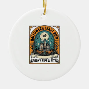 Halloween Party Shirt Spooky Feast Haunted House_1 Ceramic Ornament